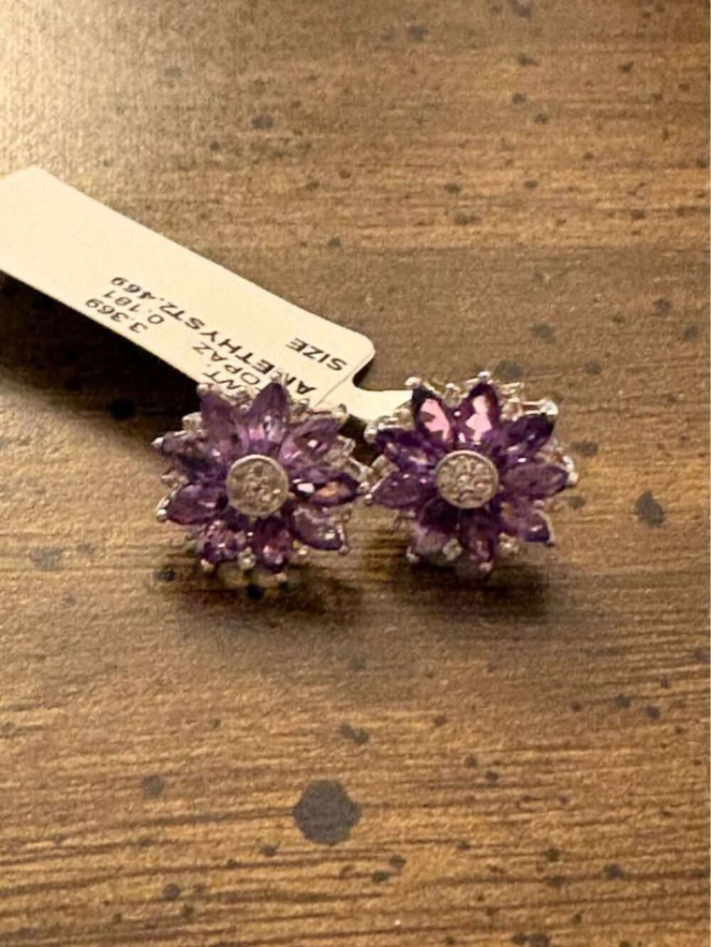 Amethyst and White Topaz Flower Stud Earrings Sterling Silver